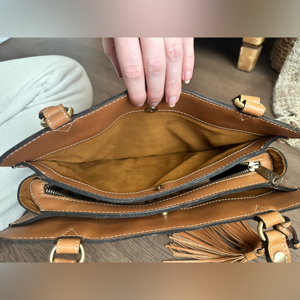 Patricia Nash Classic Tan Leather Tote Bag with Tassel Accent - Picture 7 of 10